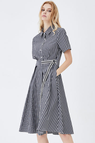 Sorte korte ærmer Button Down Sommerskjortekjole